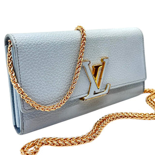LOUIS VUITTON Blue Taurillon Capucines Leather Wallet added Chain Louis Vuitton