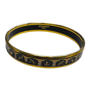 HERMES Gold and Black Enamel Bangle Bracelet Hermes