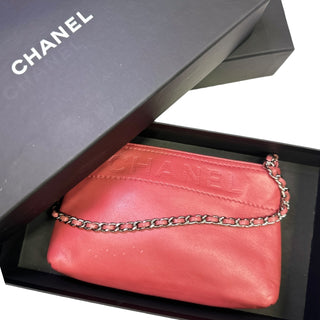 CHANEL Lambskin Logo Chain Pochette Chanel