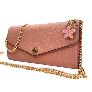LOUIS VUITTON Pink Empreinte Leather Wallet with Added Gold Chain Louis Vuitton
