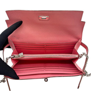 HERMES Pink Clemence Leather Kelly Wallet with Added Insert/Chain Hermes
