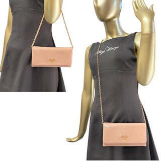 PRADA Pink Saffiano Leather Wallet with Chain Prada