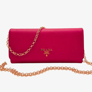 PRADA Pink Saffiano Leather Wallet with Chain Prada