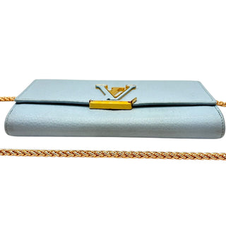 LOUIS VUITTON Blue Taurillon Capucines Leather Wallet added Chain Louis Vuitton