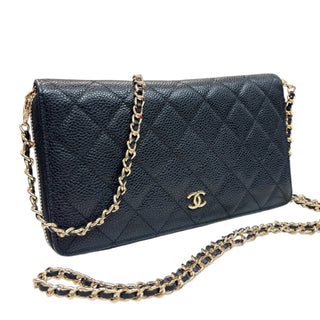 CHANEL Black Caviar Quilted GHW Organizer Zip Wallet Chanel