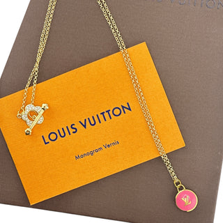 LOUIS VUITTON Hot Pink Monogram Charm Necklace Louis Vuitton