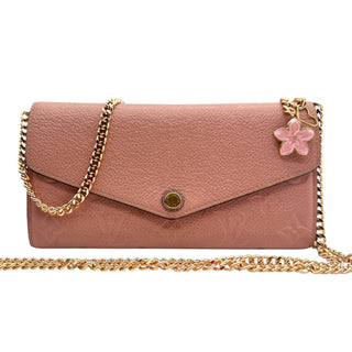 LOUIS VUITTON Pink Empreinte Leather Wallet with Added Gold Chain Louis Vuitton