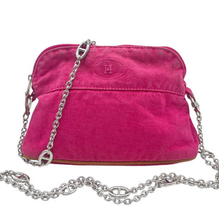 HERMES Pink Toile Bolide Trousse de Voyage PM Clutch with Chain Hermes