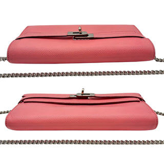 HERMES Pink Clemence Leather Kelly Wallet with Added Insert/Chain Hermes