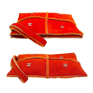 CHANEL Orange Shearling Suede Mouton Wristlet Bag Chanel