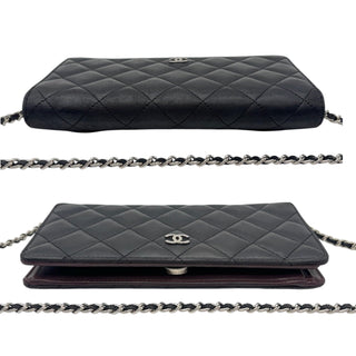 CHANEL Black Lambskin Quilted Yen Wallet Chanel