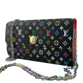 LOUIS VUITTON Black Multicolor Monogram Sarah Wallet with added Chain Louis Vuitton