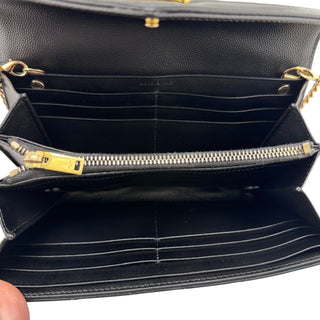 SAINT LAURENT Black Grain de Poudre Chevron Cassandra YSL Clutch with Chain Saint Laurent