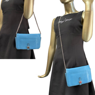 HERMES Blue Clemence Dogon Wallet with Unbranded Silver Chain Hermes