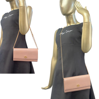 GUCCI Tan Grained Leather GG Marmont Wallet with Chain Gucci