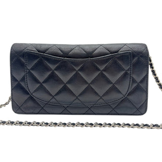 CHANEL Black Lambskin Quilted Yen Wallet Chanel