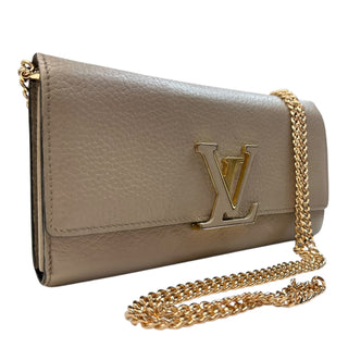 LOUIS VUITTON Tan Taurillon Capucines Leather Wallet with Chain Louis Vuitton
