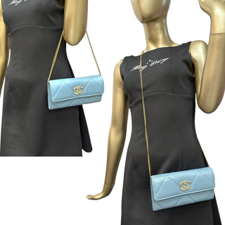 CHANEL Blue Leather Compact 19 Wallet Chanel