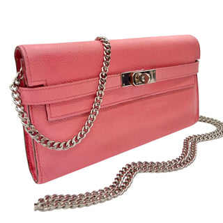 HERMES Pink Clemence Leather Kelly Wallet with Added Insert/Chain Hermes