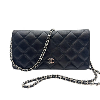 CHANEL Black Lambskin Quilted Yen Wallet Chanel