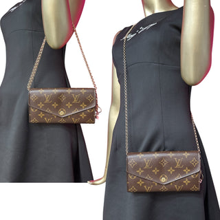 LOUIS VUITTON Monogram Sarah Wallet with added Gold Crossbody Chain/Charm Louis Vuitton