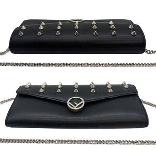 FENDI Black Leather Studded Continental Wallet Fendi