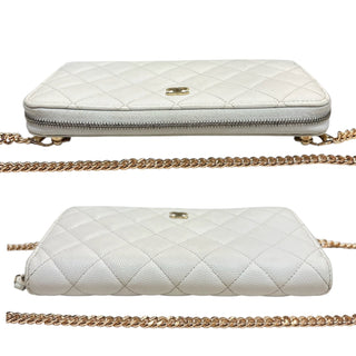 CHANEL Ivory Caviar Quilted Zip Wallet Chanel