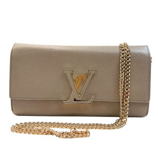 LOUIS VUITTON Tan Taurillon Capucines Leather Wallet with Chain Louis Vuitton