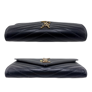 SAINT LAURENT Black Grain de Poudre Chevron Cassandra YSL Clutch with Chain Saint Laurent