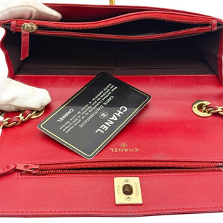 Red Lambskin Timeless Sublime Trendy CC Long Flap Wallet on Chain with Gold Hardware Chanel