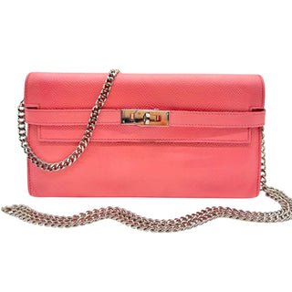 HERMES Pink Clemence Leather Kelly Wallet with Added Insert/Chain Hermes