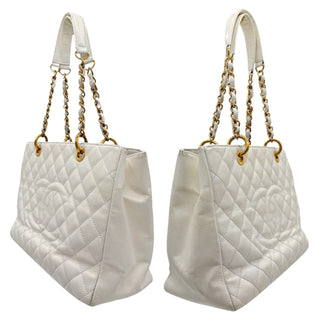 CHANEL White Caviar Leather Grand Shopping Tote Chanel