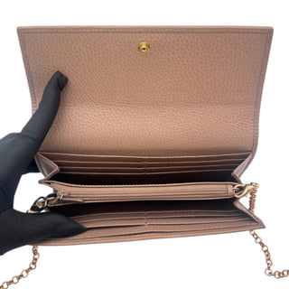 GUCCI Tan Grained Leather GG Marmont Wallet with Chain Gucci