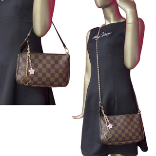 LOUIS VUITTON Damier Ebene Coated Canvas Pochette Accessoires with Detachable Chains Louis Vuitton