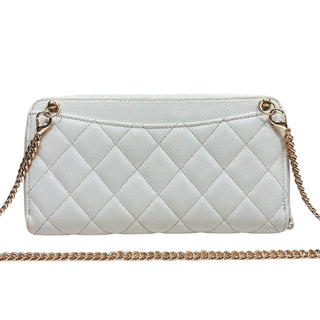 CHANEL Ivory Caviar Quilted Zip Wallet Chanel