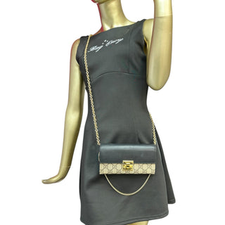 GUCCI Black Leather and Coated Canvas GG Supreme Padlock Wallet on Chain Gucci