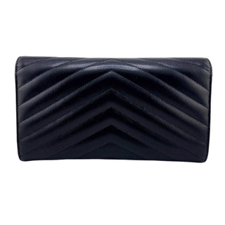 SAINT LAURENT Black Grain de Poudre Chevron Cassandra YSL Clutch with Chain Saint Laurent