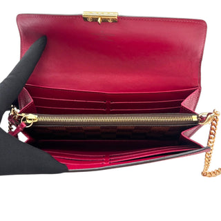 LOUIS VUITTON Scarlet Red Damier Ebene Croisette Wallet with Chain Louis Vuitton