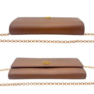 GUCCI Tan Grained Leather GG Marmont Wallet with Chain Gucci