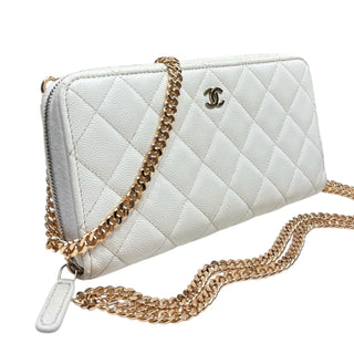 CHANEL Ivory Caviar Quilted Zip Wallet Chanel