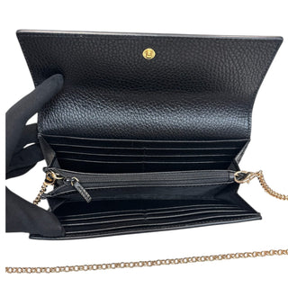 GUCCI Black Leather and Coated Canvas GG Supreme Marmont Wallet with Chain Gucci
