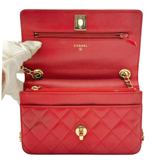 Red Lambskin Timeless Sublime Trendy CC Long Flap Wallet on Chain with Gold Hardware Chanel