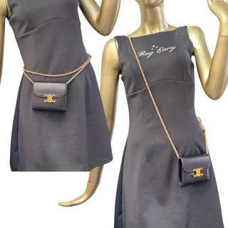 CELINE Triomphe Compact Trifold Wallet with Adjustable Chain Celine