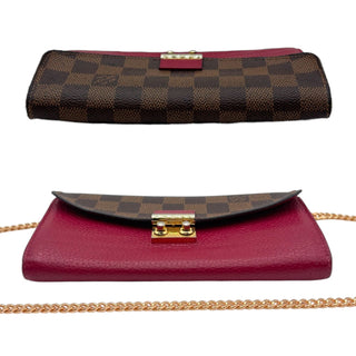 LOUIS VUITTON Scarlet Red Damier Ebene Croisette Wallet with Chain Louis Vuitton