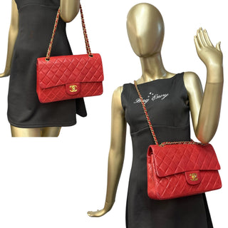 CHANEL Red Lambskin Medium Classic Double Flap Chain Bag Chanel