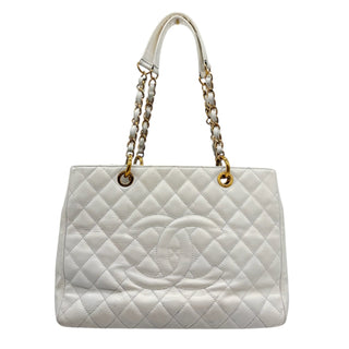 CHANEL White Caviar Leather Grand Shopping Tote Chanel