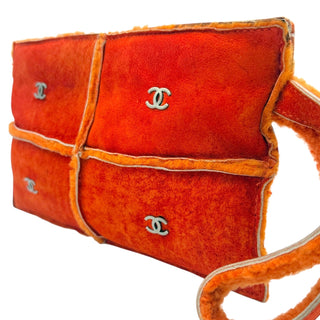 CHANEL Orange Shearling Suede Mouton Wristlet Bag Chanel