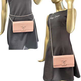 LOUIS VUITTON Pink Taurillon Capucines Leather Wallet with Chain Louis Vuitton