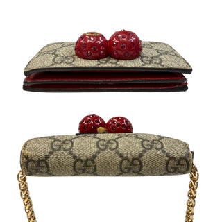 GUCCI GG Supreme Cherry Compact Wallet with Adjustable Chain Gucci