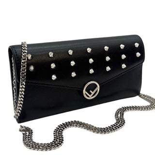 FENDI Black Leather Studded Continental Wallet Fendi